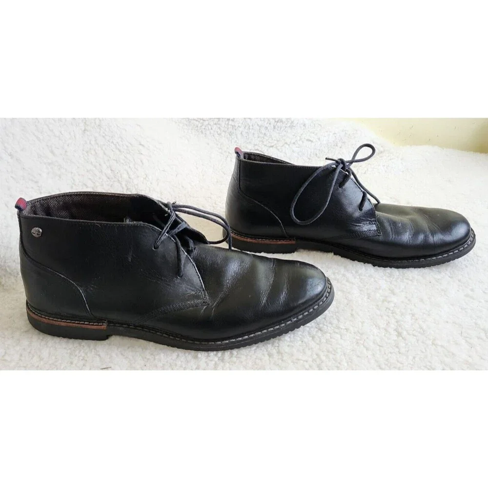 Pre-Owned Men's Timberland Black Leather Earthkeeper Shoes/Boots, Size 8.5